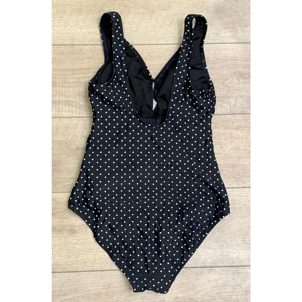 NWT TALBOTS AQUA CLUB BLACK WHITE TAHITI DOT FAUX WRAP ONE PIECE SWIMSUIT SZ XL